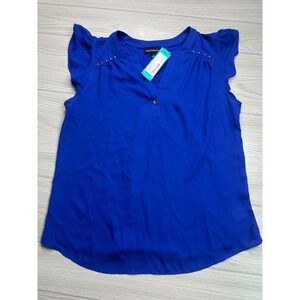 Fortune Ivy Blue Sleeve V Neck  Studded Blouse Top Women's Small Stitch Fix